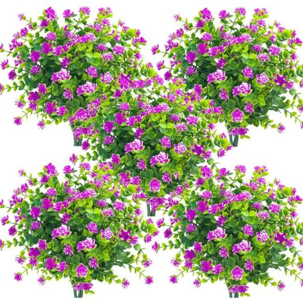 10 Bundles Artificial Fake Flowers Outdoor Plastic Plants UV Resistant Shrubs